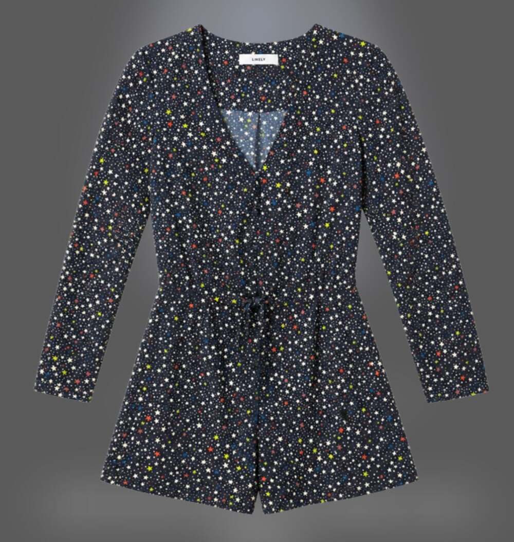 LIKELY Star Print Front-Tie Button-Down Blouse